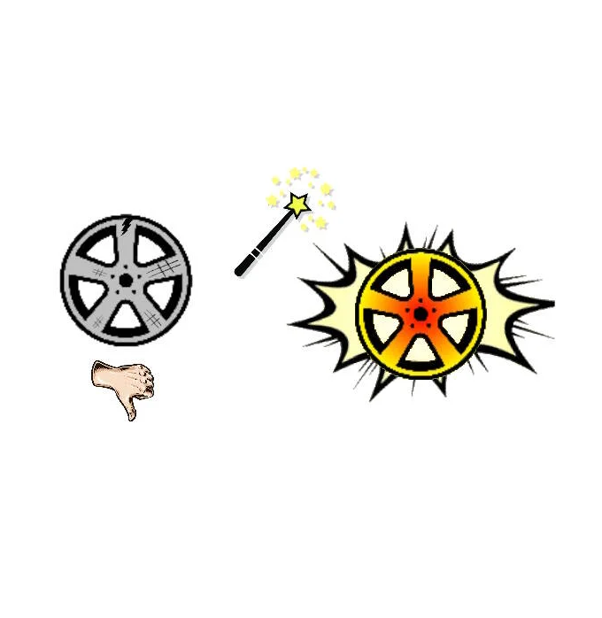 A puzzle with a film reel, a magic wand, a thumbs down hand, and a cartoon explosion around a film wheel.