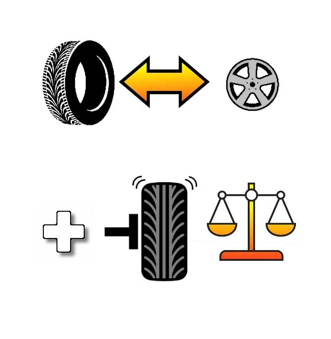 Tire, arrow pointing both ways, wheel, plus sign, T, tire, scales of justice