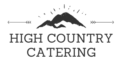 Logo for High Country Catering featuring a mountain silhouette with arrows on each side.