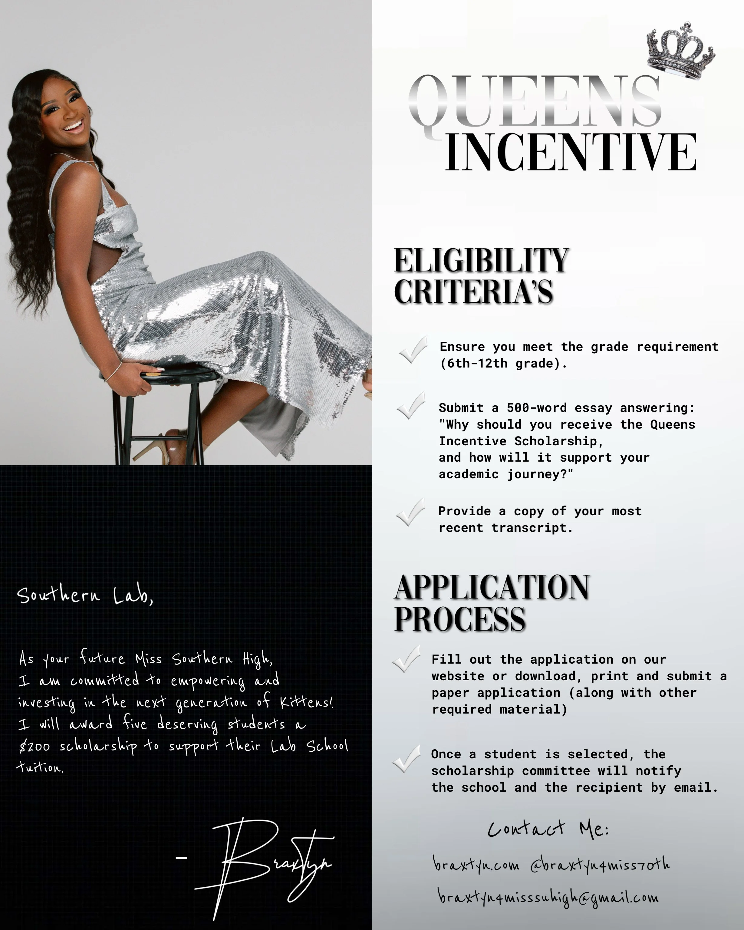 Help me help others! Upon election I will implement a scholarship that helps the next generation of Kittens fund their education! 