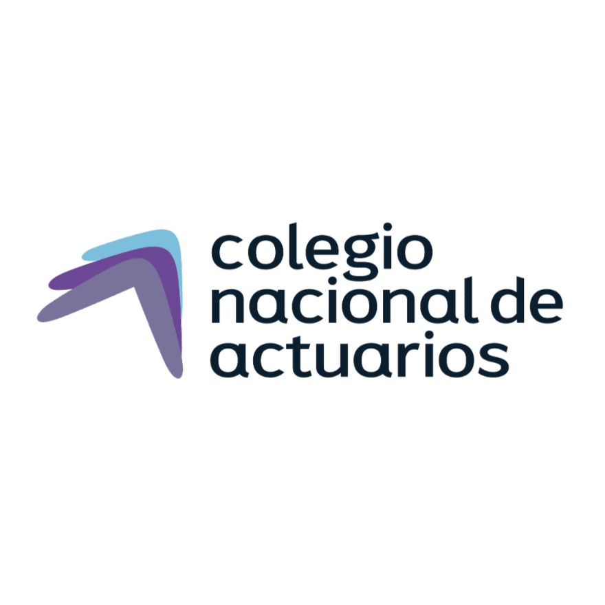 Logotipo del Colegio Nacional de Actuarios, A.C. con un diseño geométrico en color burdeos y la frase "Unión, visión y compromiso: El futuro lo hacemos juntos".