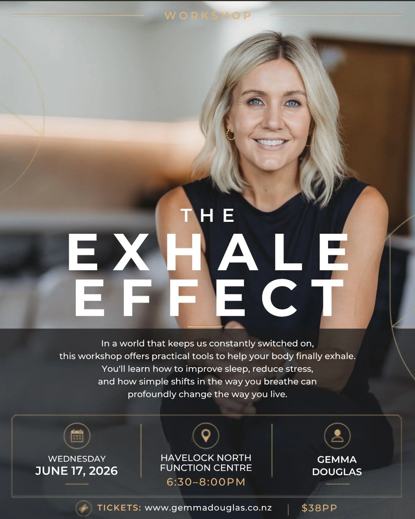 LINK IN BIO FOR TICKETS. Hawkes Bay -  Come join me for The Exhale Effect.

A practical and immersive workshop exploring the powerful connection between the breath, nervous system, stress, sleep, presence, and performance.
.
In a world that keeps man