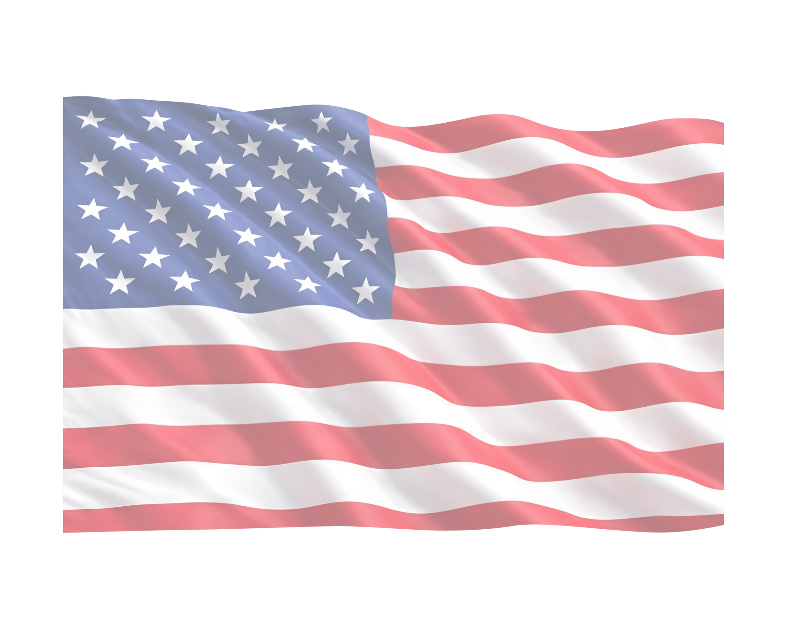The United States flag waving with 13 horizontal red and white stripes and a blue canton with white stars.