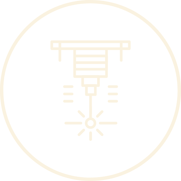 Icon of a drip irrigation emitter lowering water around plants.