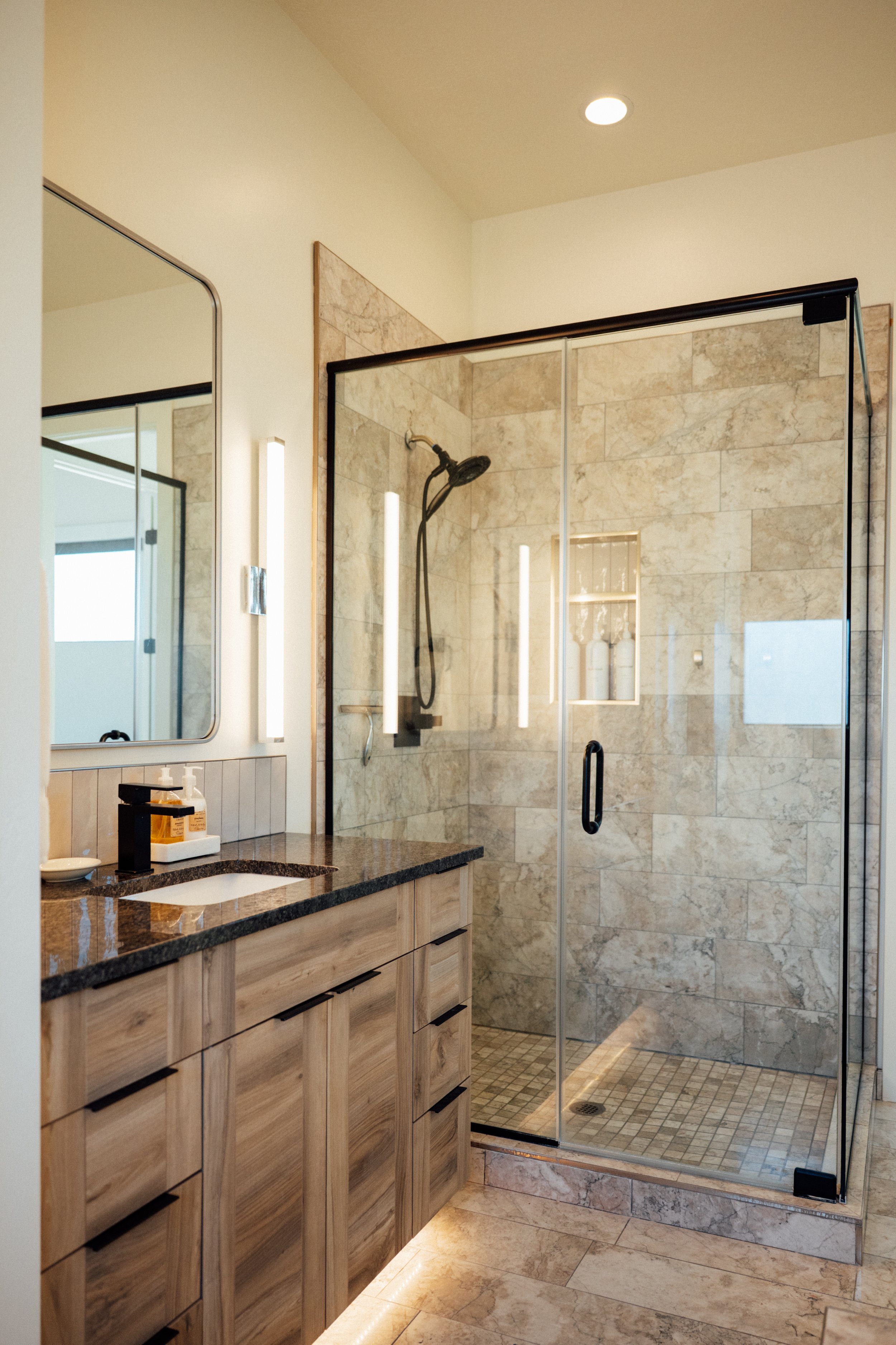 Movara Villa primary bath enclosed shower and vanity