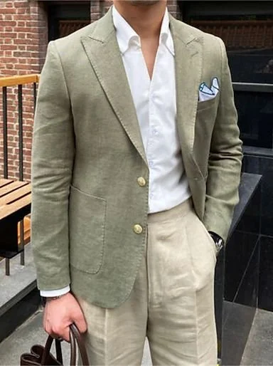 Men's Sport Coat Linen Blazer Fashion Casual Solid Colored Beige Tailored Fit Single Breasted One-button 2025 - $86_99.jpeg