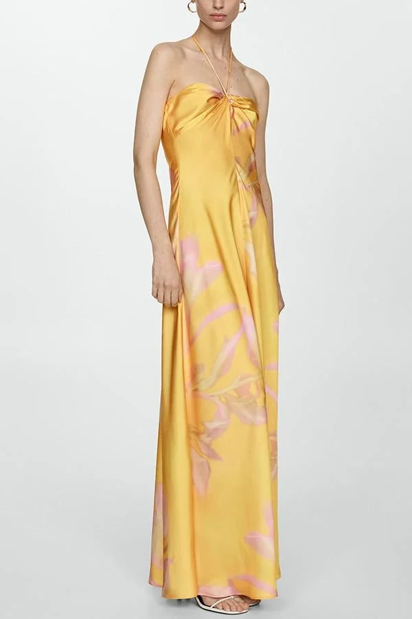 Catalina Island Satin Floral Print Twist Bust Halter Maxi Dress.jpeg