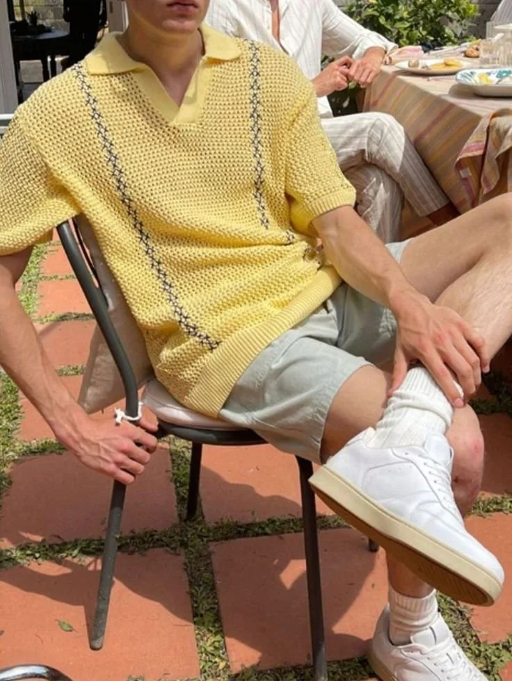 Men's Casual Turn Down Collar Short Sleeve Knit Sweater.jpeg