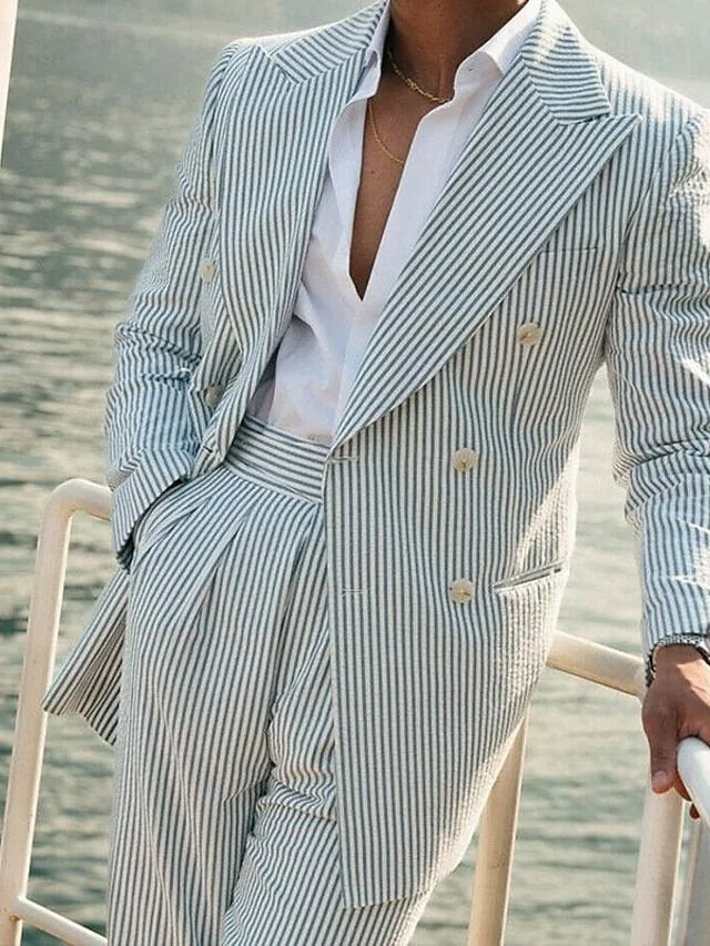 Men's Seersucker Beach Wedding Suits Kentucky Derby Apple Green Champagne Solid Colored Horse Race Standard Fit 2 Piece Single Breasted Two-buttons 2025 - $131_99.jpeg