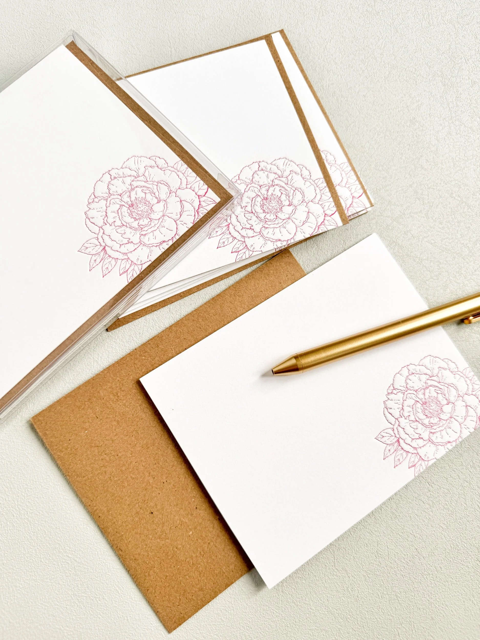 Peony Letterpress Note Stationary Set