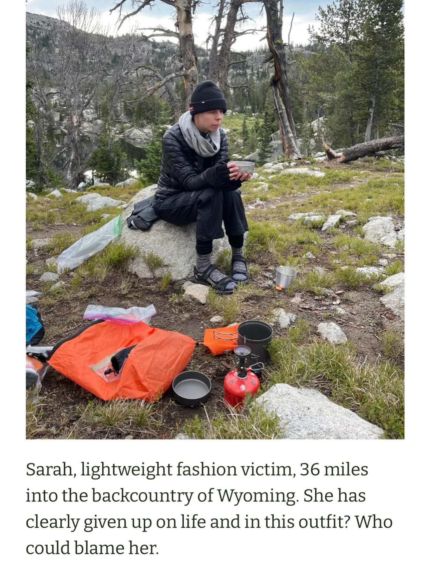 From the desk of Juli:

If you know me, you know the most important thing to me is fashion (followed distantly by friendship and then safety.) These priorities, however, are in direct conflict with backpacking. Have you TRIED to find a cute mid-layer