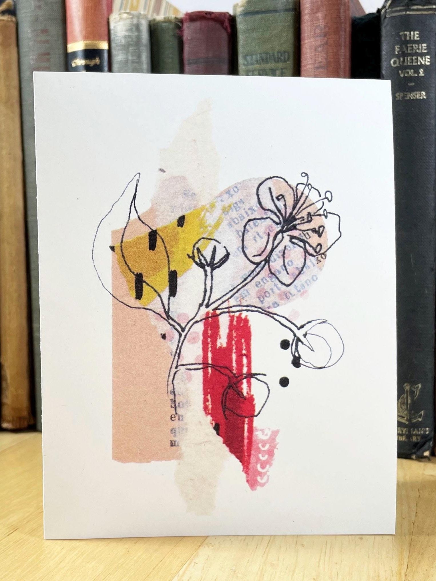 Mixed media floral notecard