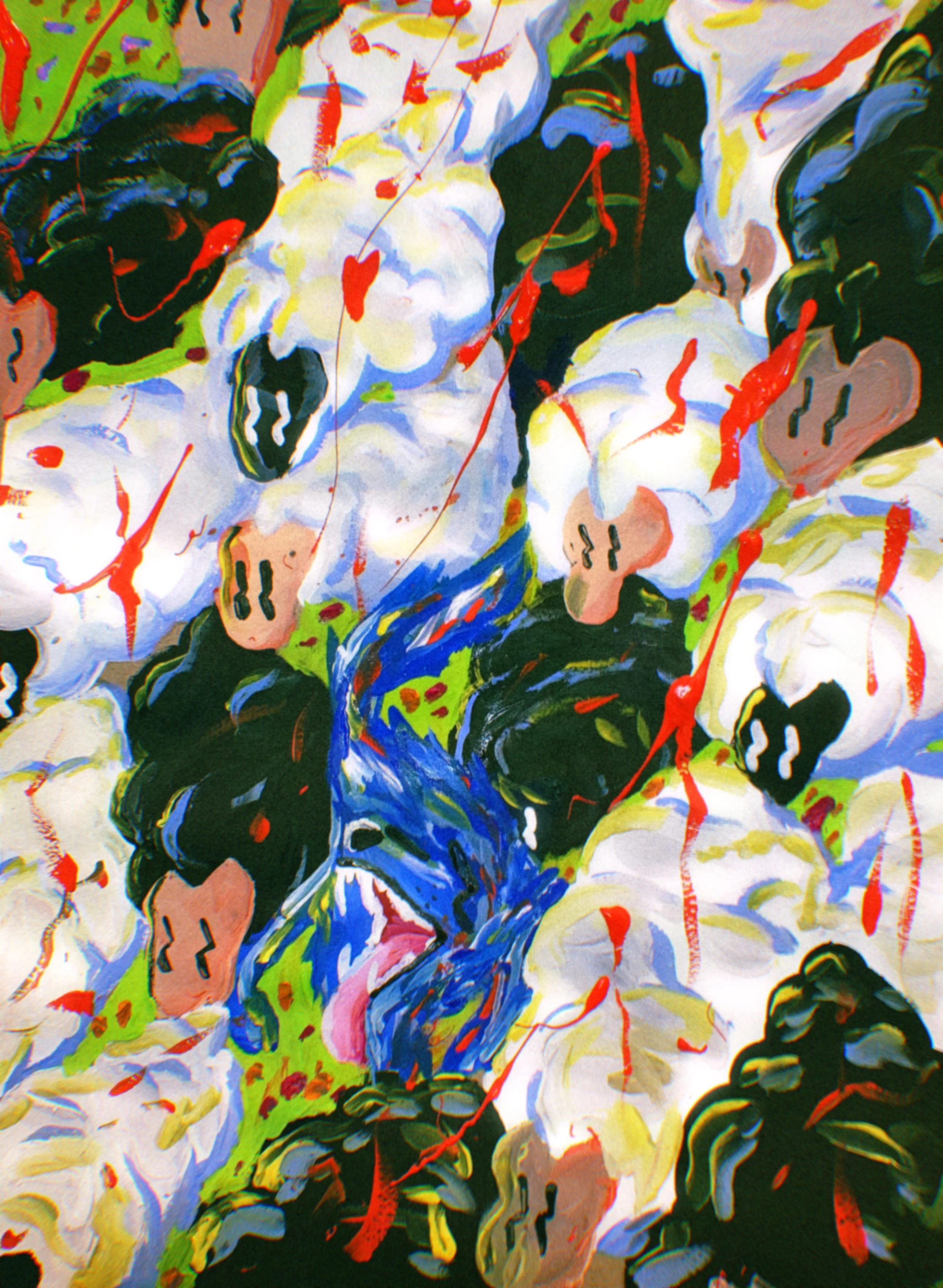 A Wolf Among Sheep, Gouache on Paper (9" x 12")