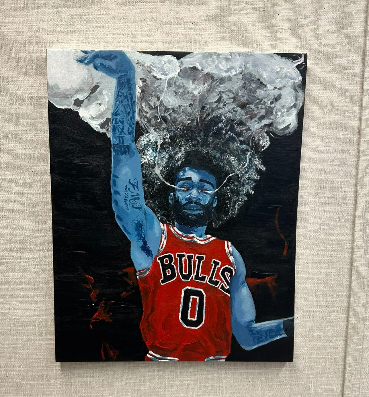 Blue Blood Seein' Red (Coby White), Acrylic on Canvas (16" x 20")