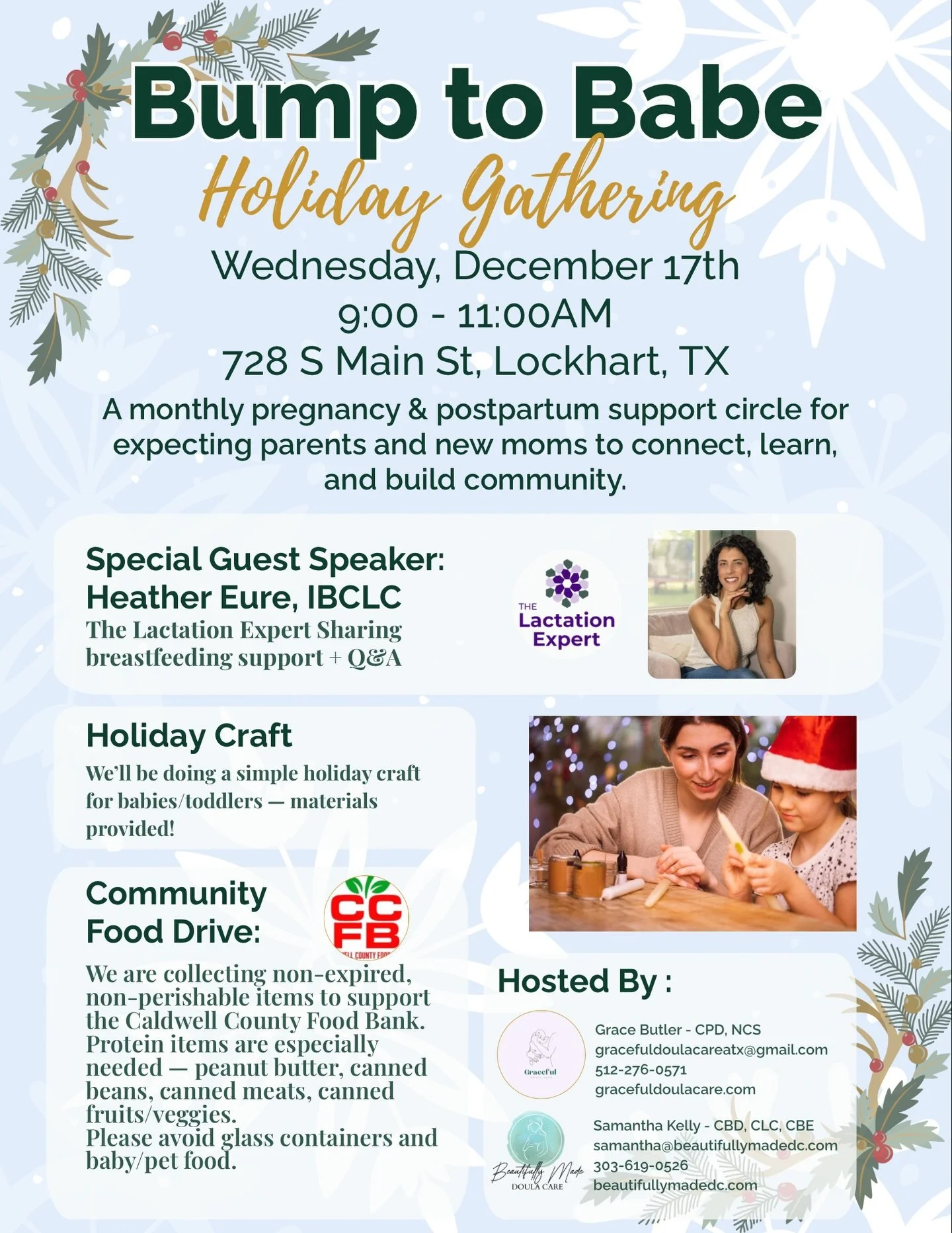 ✨ Join us tomorrow for our 🎄 Holiday Edition Pregnancy &amp; Postpartum Support Circle ✨

📍 728 S Main St, Lockhart, TX 78644
🕘 9&ndash;11am (come when you&rsquo;re able &mdash; being late is completely fine)

Hosted by Grace Butler (postpartum do