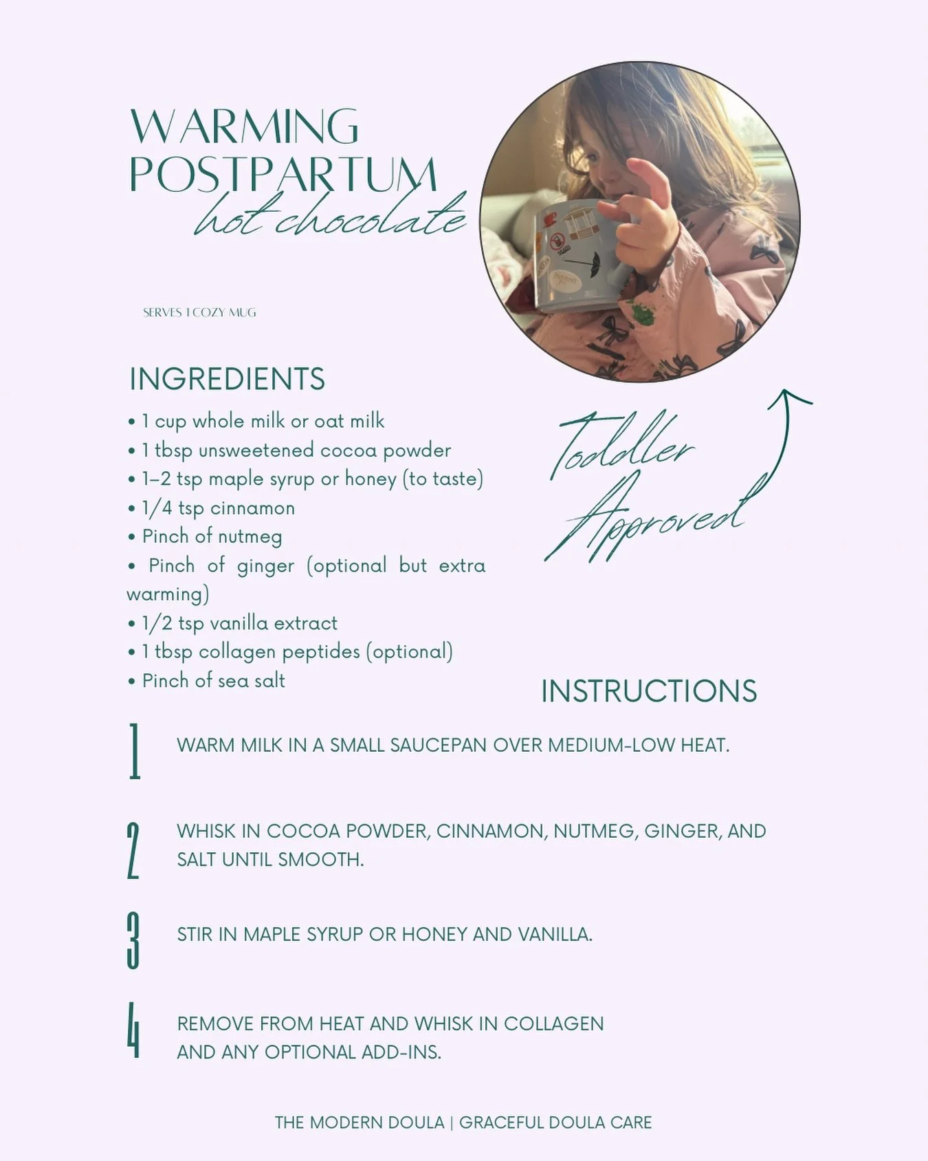 Warming postpartum hot chocolate for a Texas snow day ❄️
Cocoa for magnesium + mood
Warm spices for circulation
Collagen + healthy fats for recovery
And a toddler taste test for quality control ☕️
Sometimes self-care really is just a warm mug and fiv