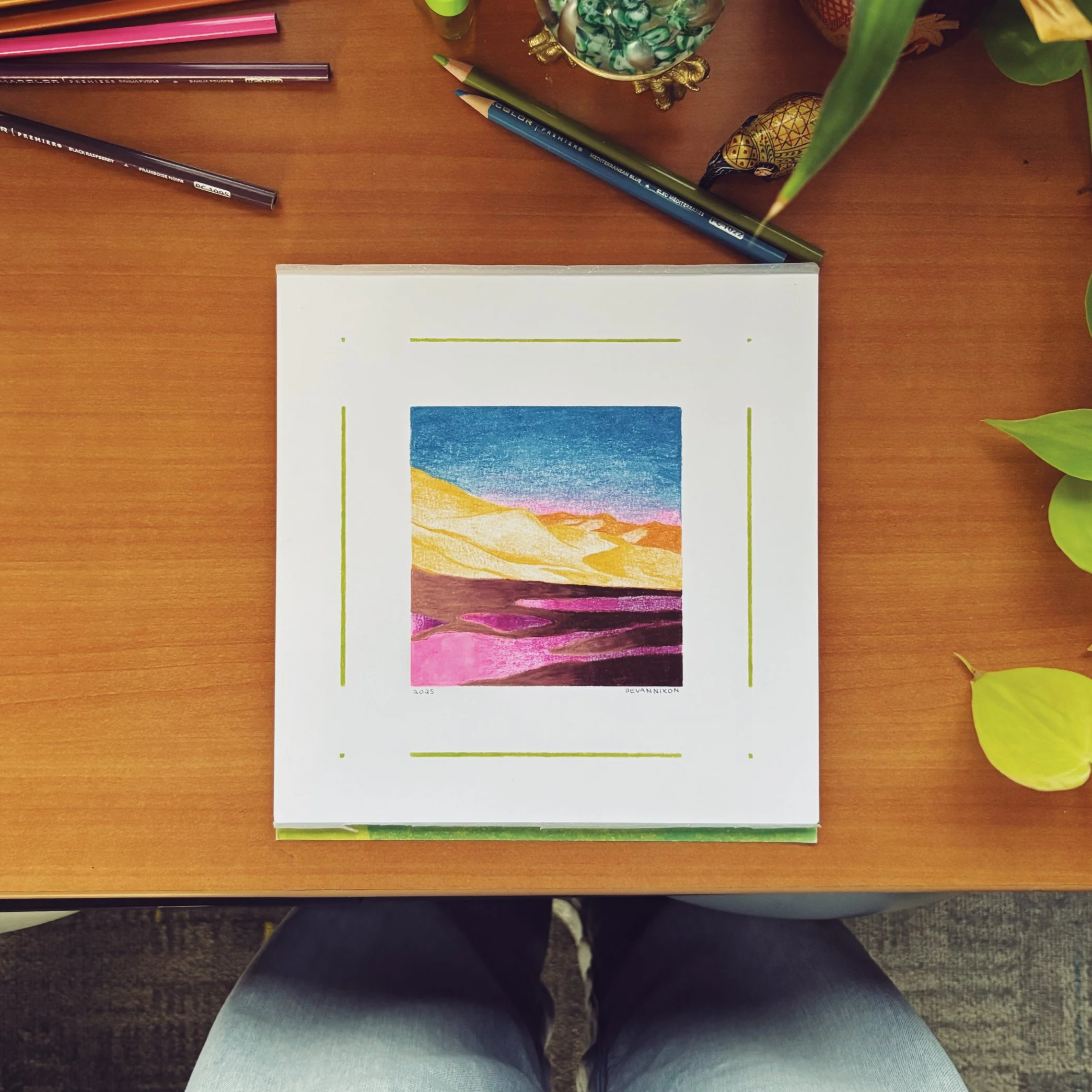 $250 | Rolling Sunset | Colored pencil on hot press watercolor paper | 8 x 8 