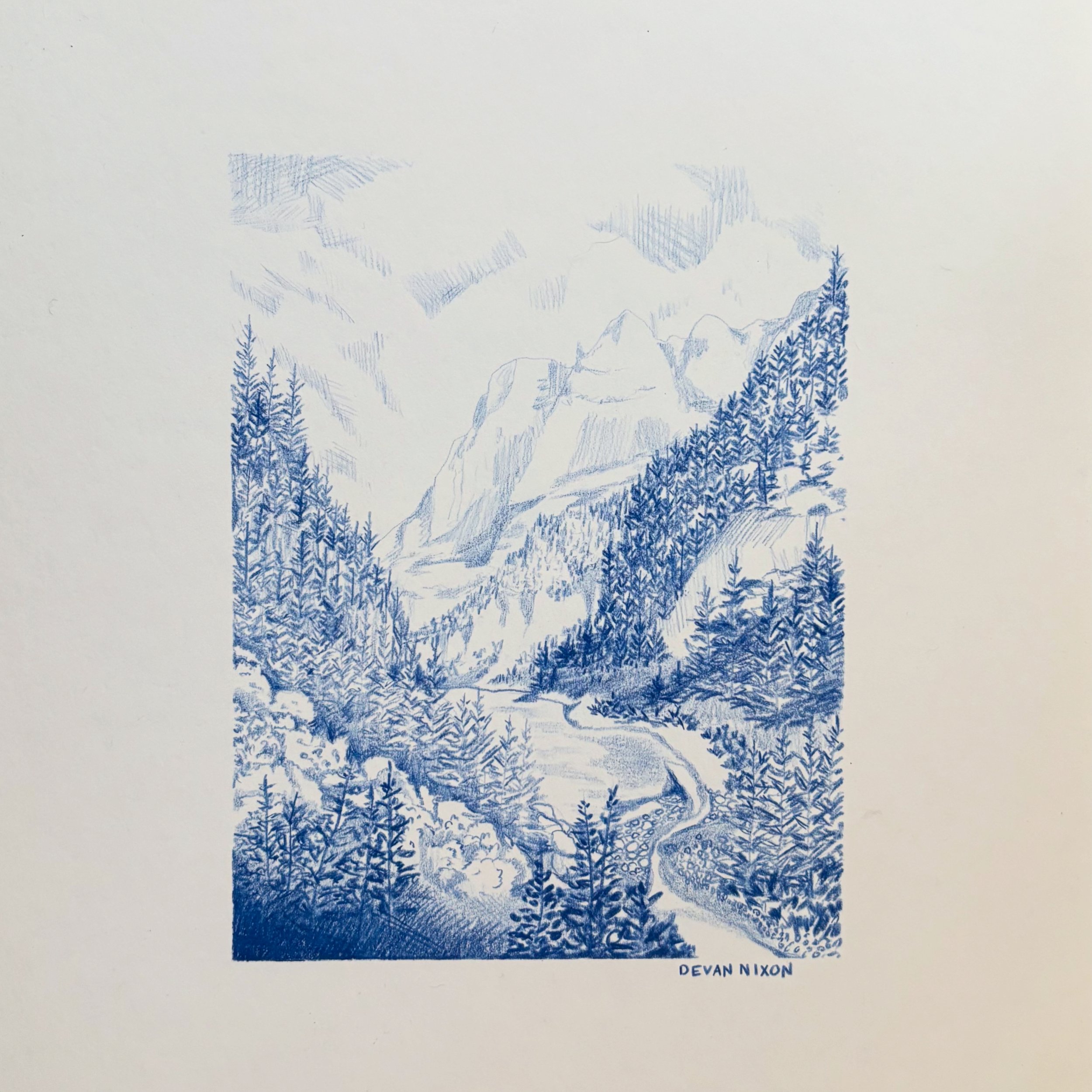 $250 | Deep in the Mountains | Colored pencil on hot press watercolor paper | 9 x 11