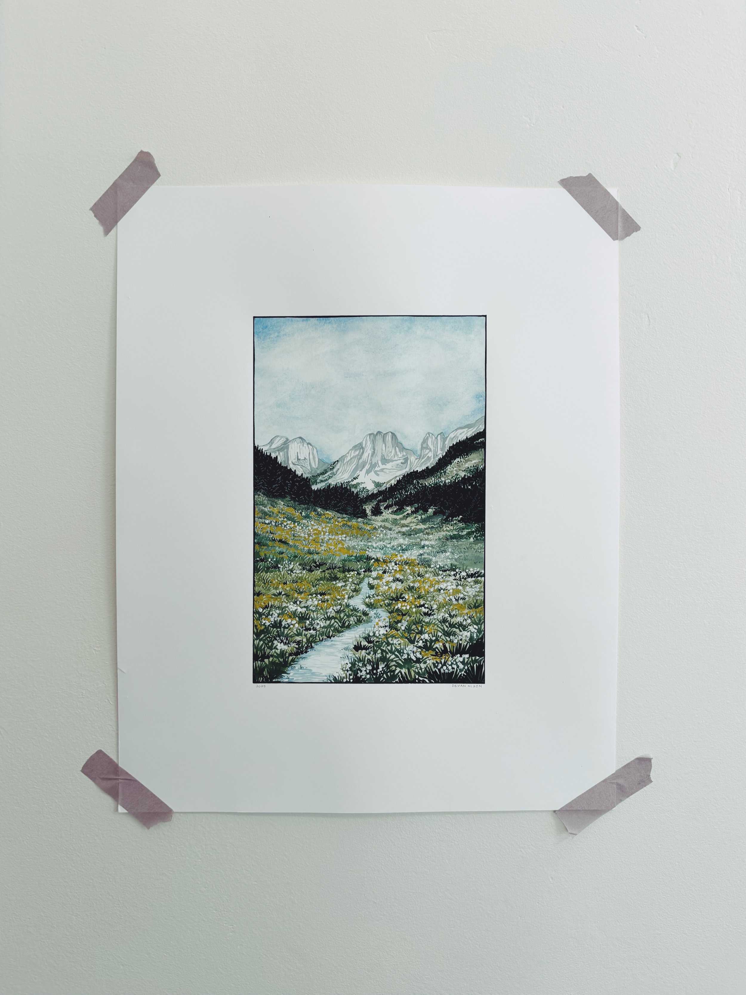 $400 | Mountain Valley 02 | Watercolor on hot press watercolor paper | 16 x 24