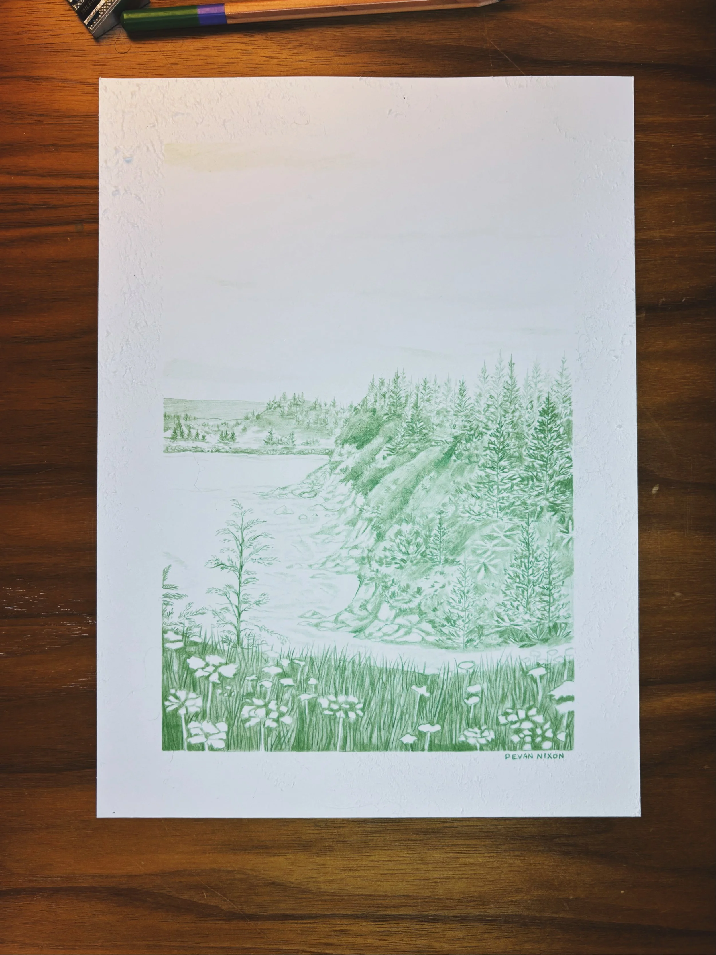 $250 | North Bay Coast 01 | Colored pencil on hot press watercolor paper | 7 x 9 