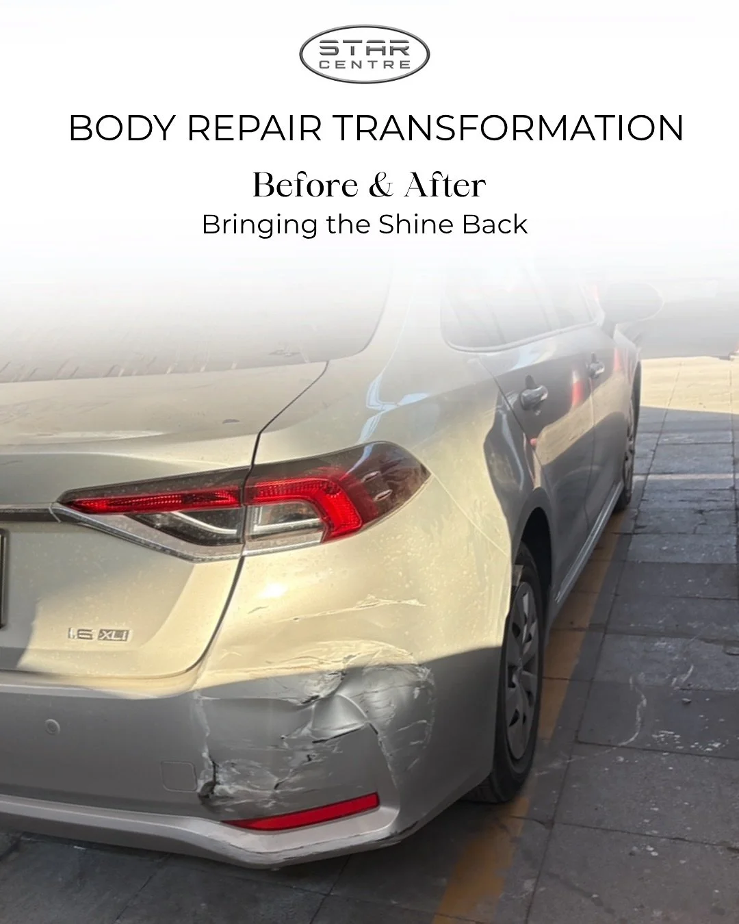 Restored to perfection

Bring your vehicle to Star Centre for a free body assessment.

Our expert technicians will carefully inspect every detail, identify any imperfections, and provide a transparent quotation.
Minor scratches or major damage, we ca
