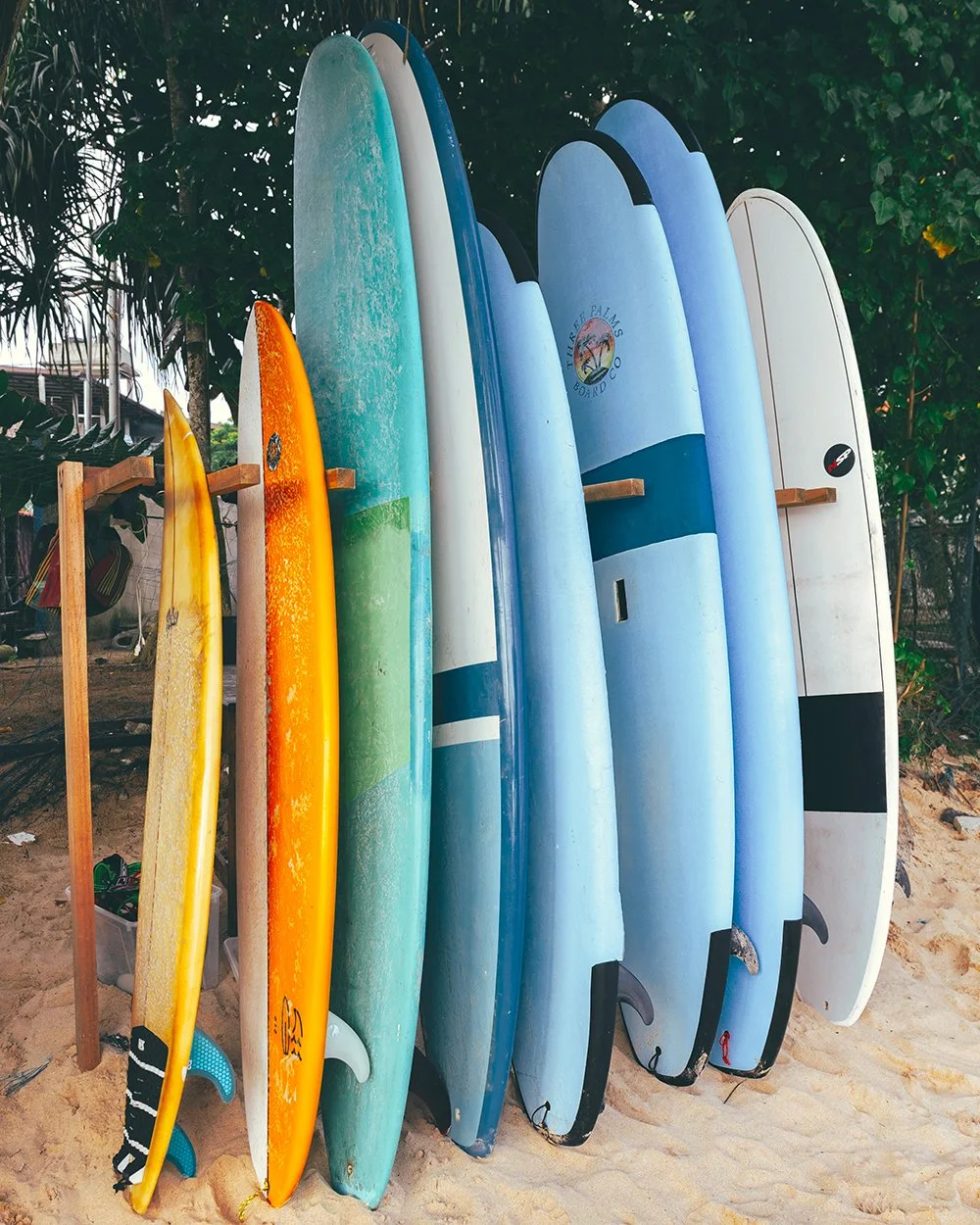 Surfing boards in Weligama Beach, Sri Lanka