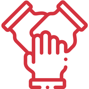 Collaborative teamwork icon with three hands