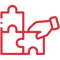 Red outline of a hand holding a puzzle piece