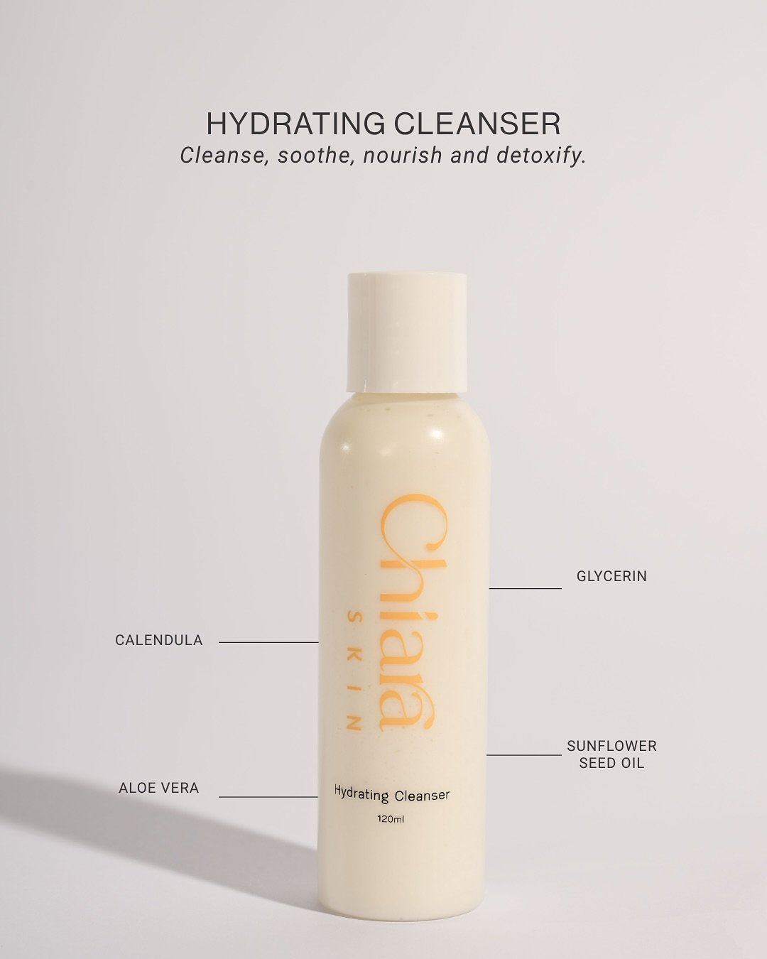 Our hydrating cleanser is perfect for daily use as it gently removes impurities, pollutants, and dead skin cells to reveal soft, plump hydrated skin.

Infused with anti-inflammatory properties and no irritants, our formula strikes the perfect balance