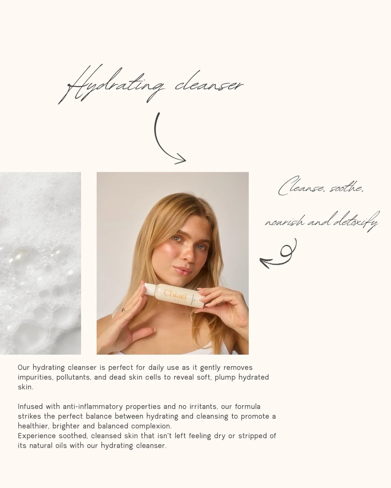 Cleanse your skin while knowing your barrier is being supported, hydrated and detoxed with the Chiara Skin Hydrating Cleanser 🫧

We promise you won&rsquo;t turn back once using it! 
Shop link in our bio now x

#cleanser #hydratingskincare #cleanskin