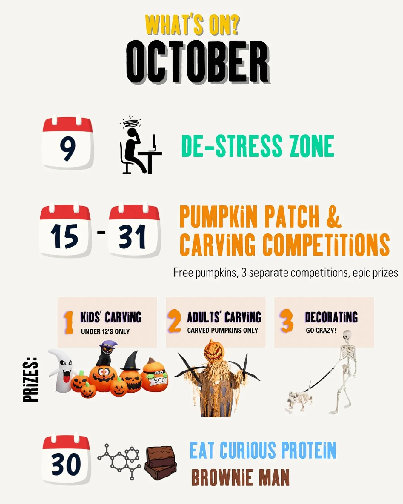 🎃✨ What&rsquo;s On This October? ✨🎃

🧘&zwj;♀️ Oct 9 &ndash; De-Stress Zone
We know this time of year can get a little mental in the office 🌀 so take some time out for yourself! Drop into our De-Stress Zone with games, LEGO, origami, sensory stati