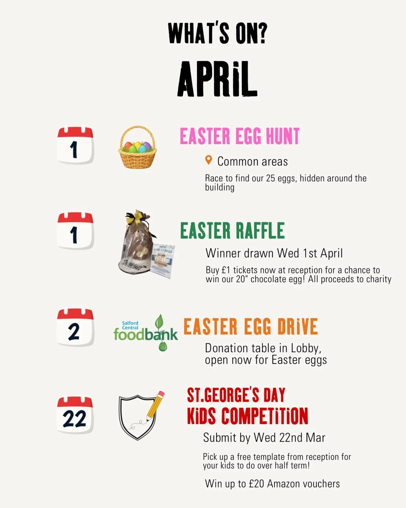 April is looking a little sweeter at Soapworks 🌸🐣
Here&rsquo;s what&rsquo;s coming up this month:

🥚 Easter Egg Hunt &ndash; 1st April
📍 Common areas
Keep your eyes peeled&hellip; if you find an egg, take it to reception and claim your prize 👀✨
