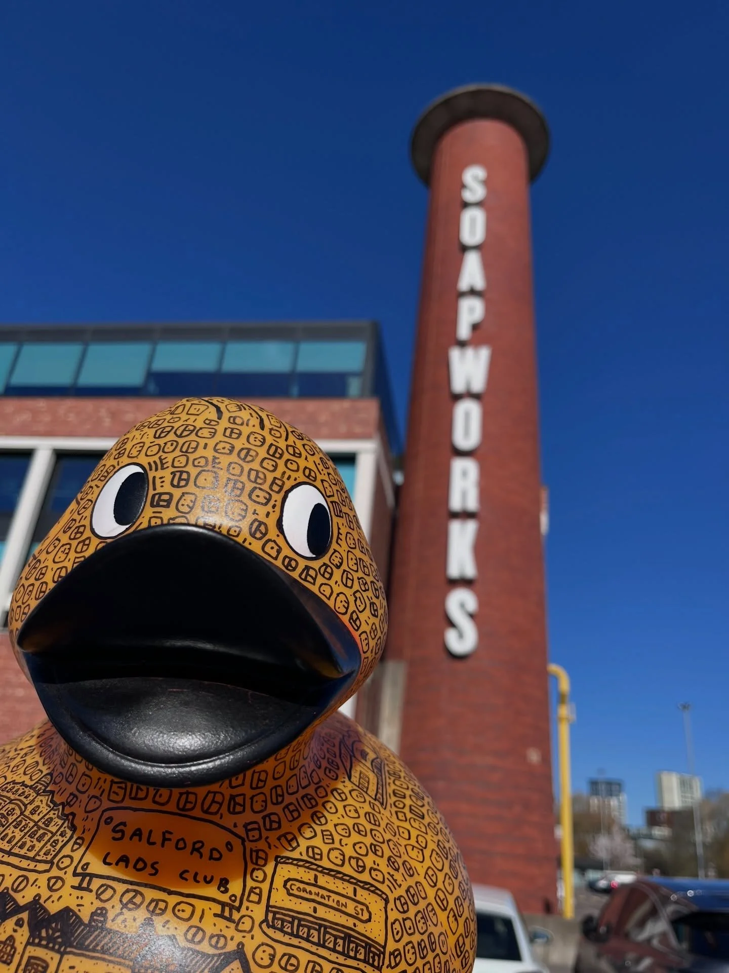 Huge thank you to @dave__draws for creating this year&rsquo;s duck for @medequip4kids annual Duck race in Salford Quays 🐤🏁 

This year&rsquo;s duck embraced the community and landmarks around Soapworks, in Dave&rsquo;s doodle style;
the same commun