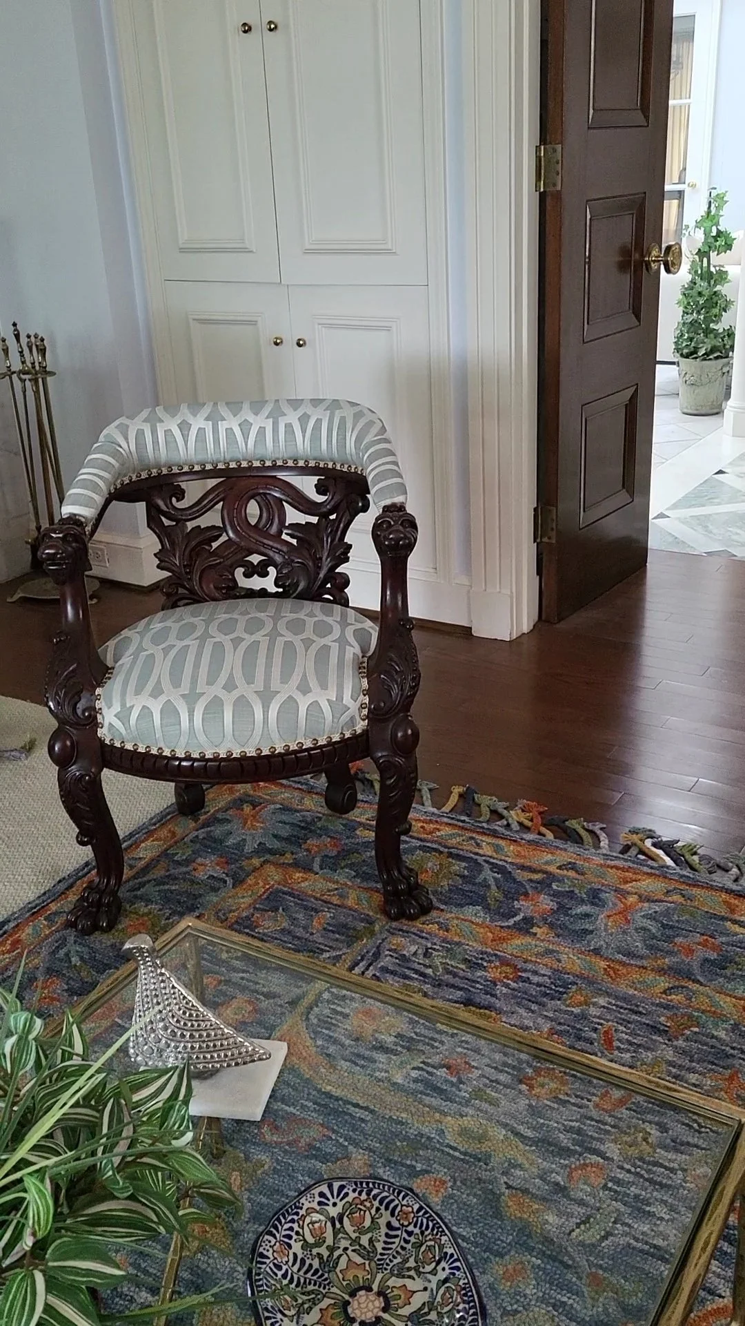 Antique lion chair in living room