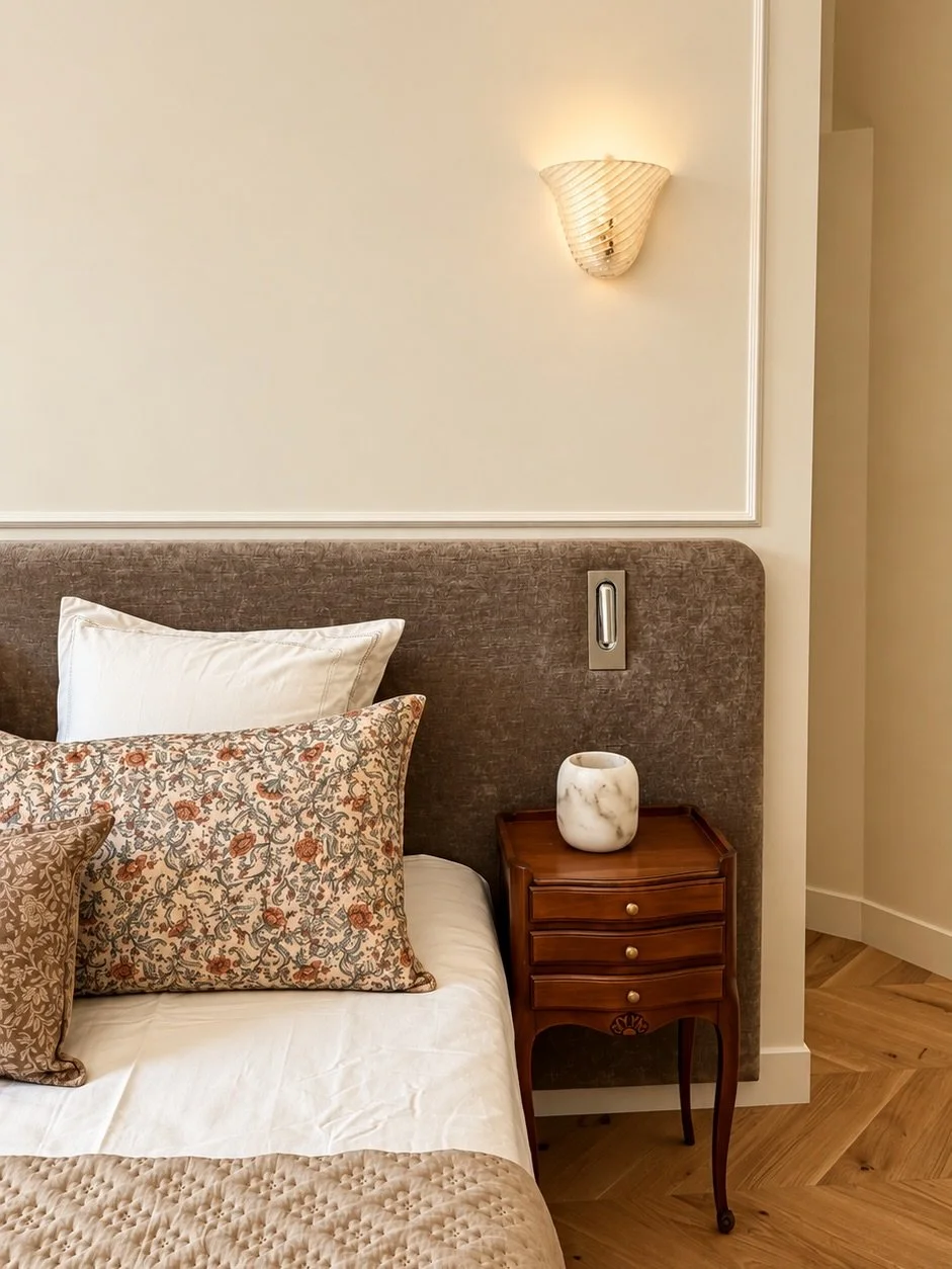 Marceau &bull; 3e chambre de ce projet tr&egrave;s Parisien &bull; Un seul et m&ecirc;me fil conducteur sur ce projet, de grandes chambres dans lesquelles tout a &eacute;t&eacute; retravaill&eacute;, du sol au plafond, en passant par les moulures le 