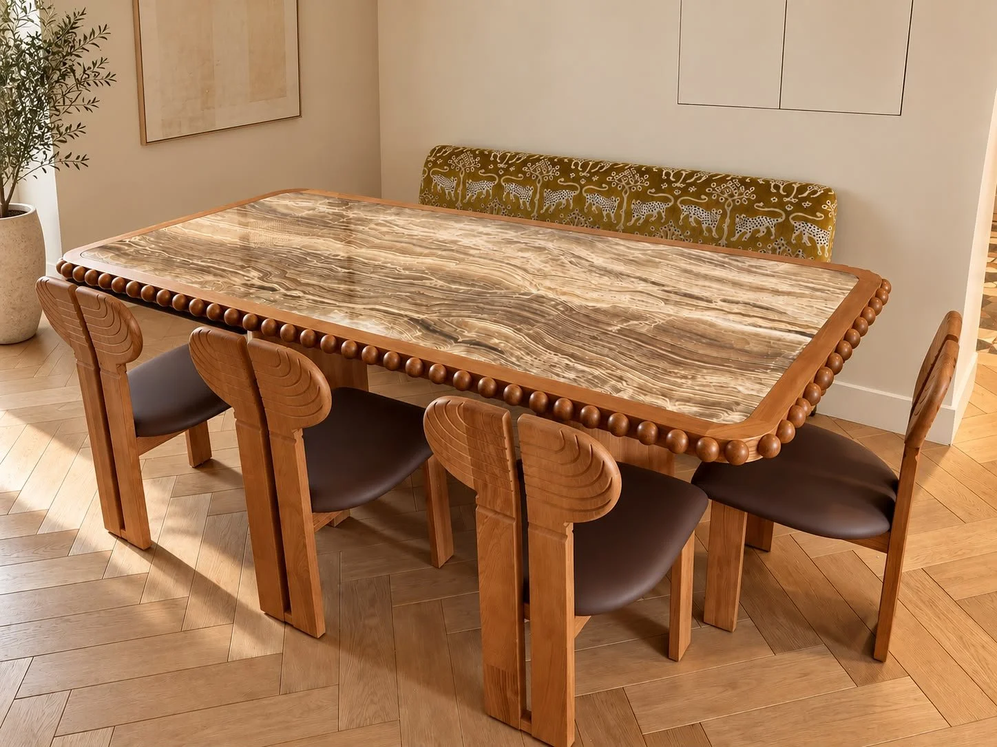 Table de salle à manger Biscuit onyx marron