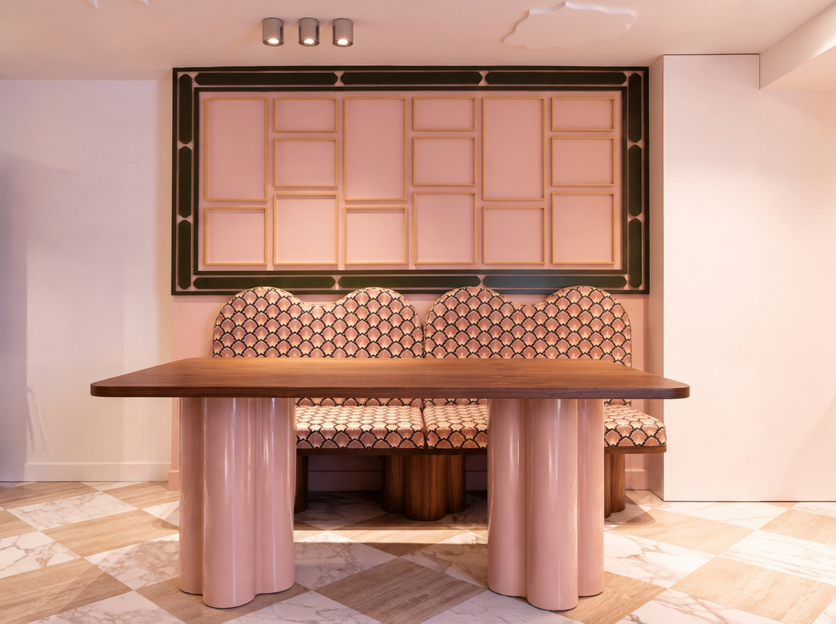 Table de salle à manger Flora rectangle noyer pied rose pale