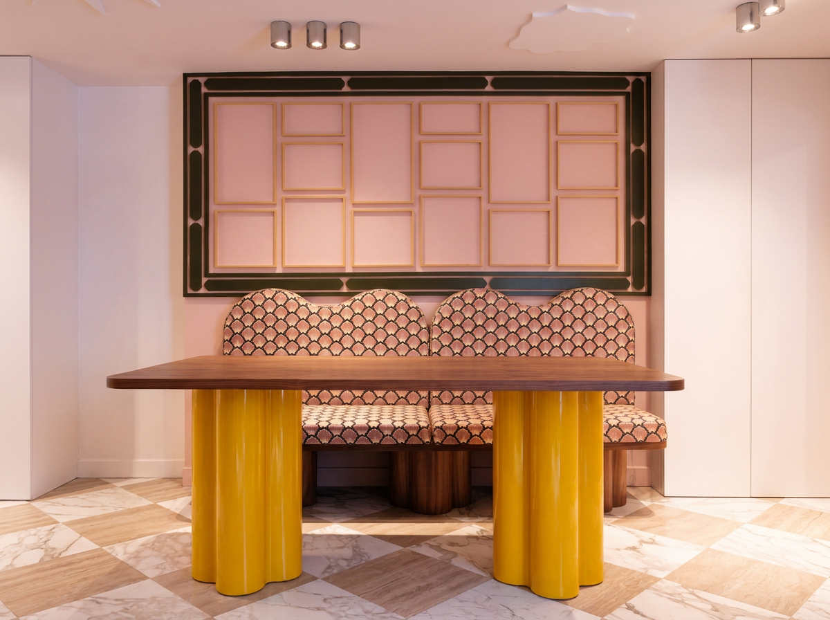 Table de salle à manger Flora rectangle noyer pied jaune curry