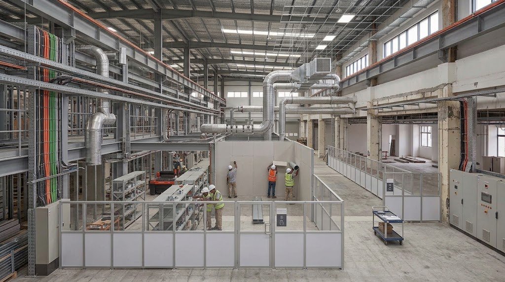 Industrial project showing construction and building services interfaces