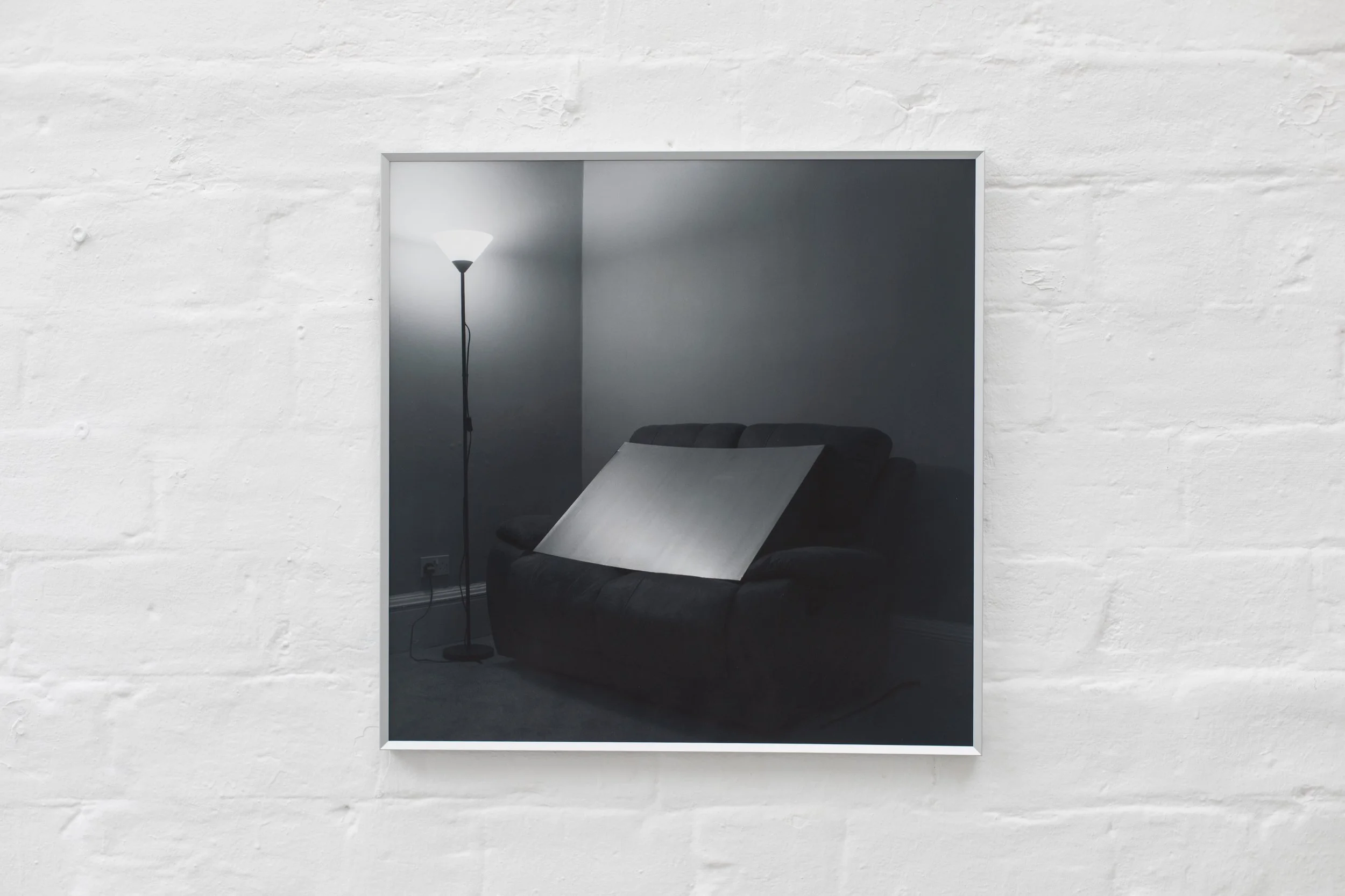 Installation photograph from Glasgow School of Art MFA Interim Show, 2026. Framed inkjet print, 500 x 500mm. 120mm scan.