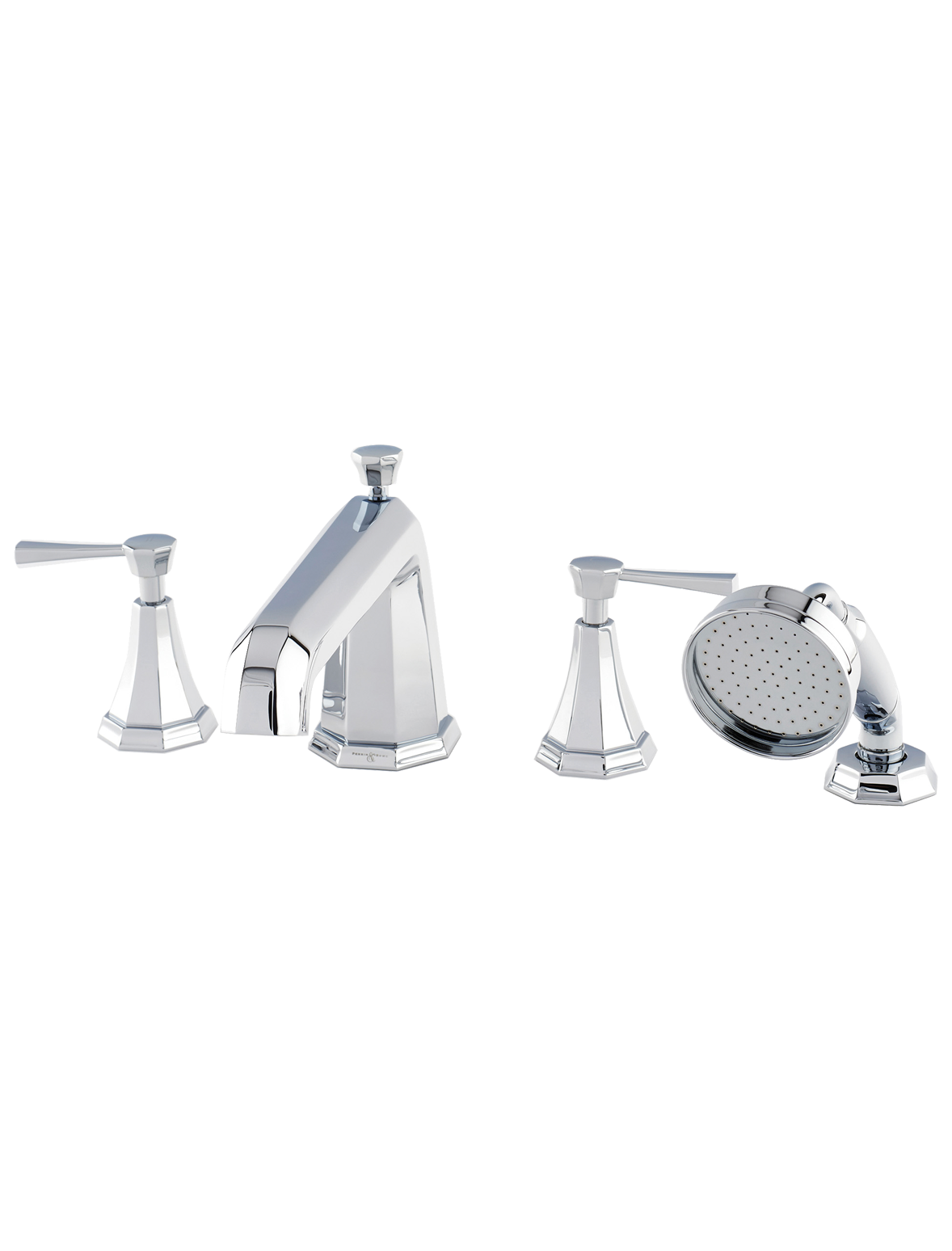 Perrin & Rowe PR3148 ART DECO ¾“ Badewannen 4-Loch Kombination mit Hebeln, zur Wannenrandmontage.