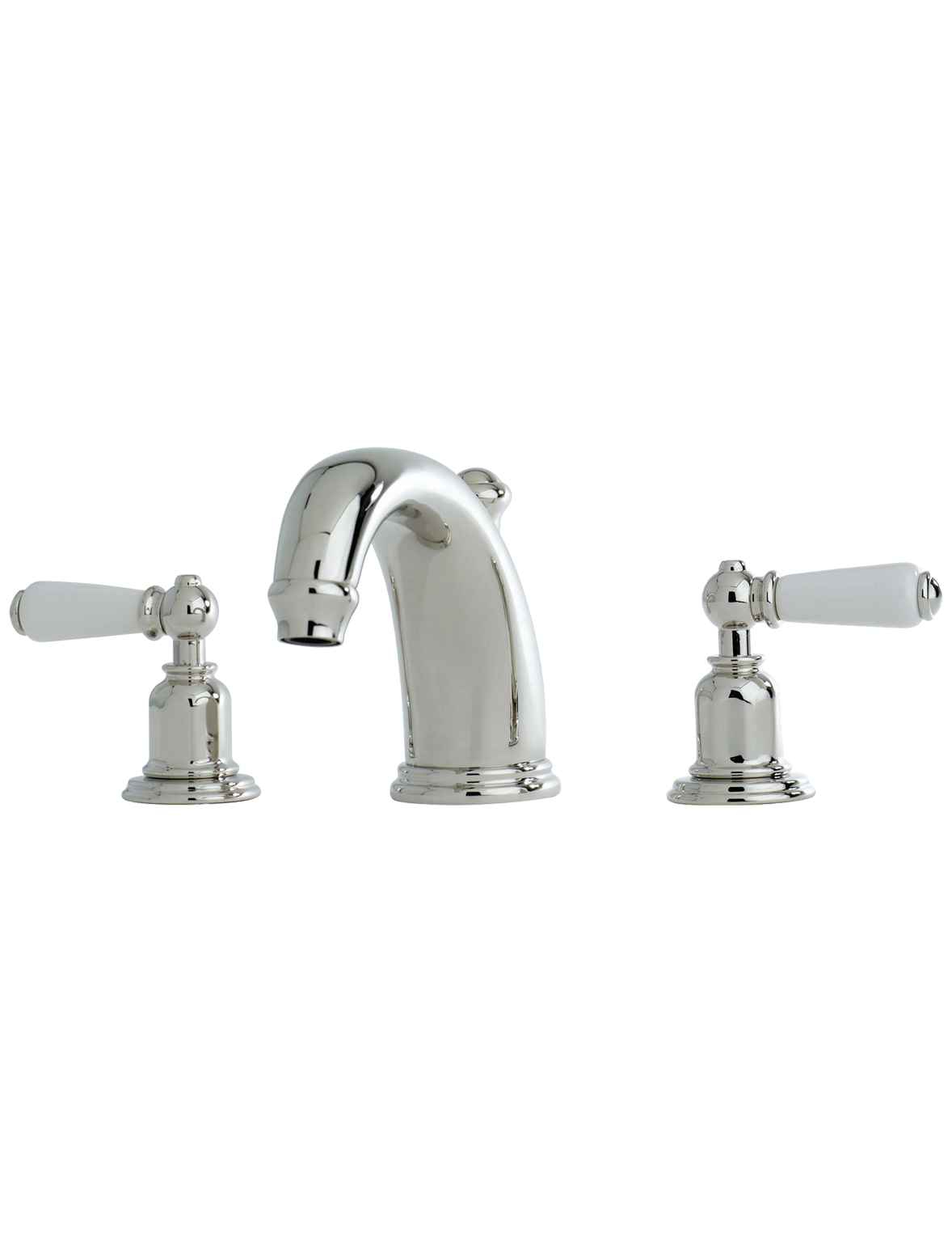 Perrin & Rowe LEVER PR3700 Waschtisch 3-Loch Mischbatterie mit weissen Porzellanhebeln, inkl. Zugknopf-Ablaufgarnitur, Auslauflänge: 140mm.