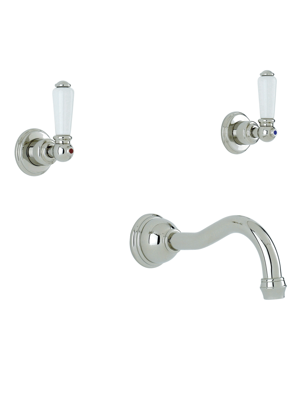 Perrin & Rowe PR3790 LEVER Waschtisch 3-Loch Mischbatterie mit weissen Porzellangriffen, Auslauf COUNTRY, Wandmontage, Auslauflänge: 180mm.