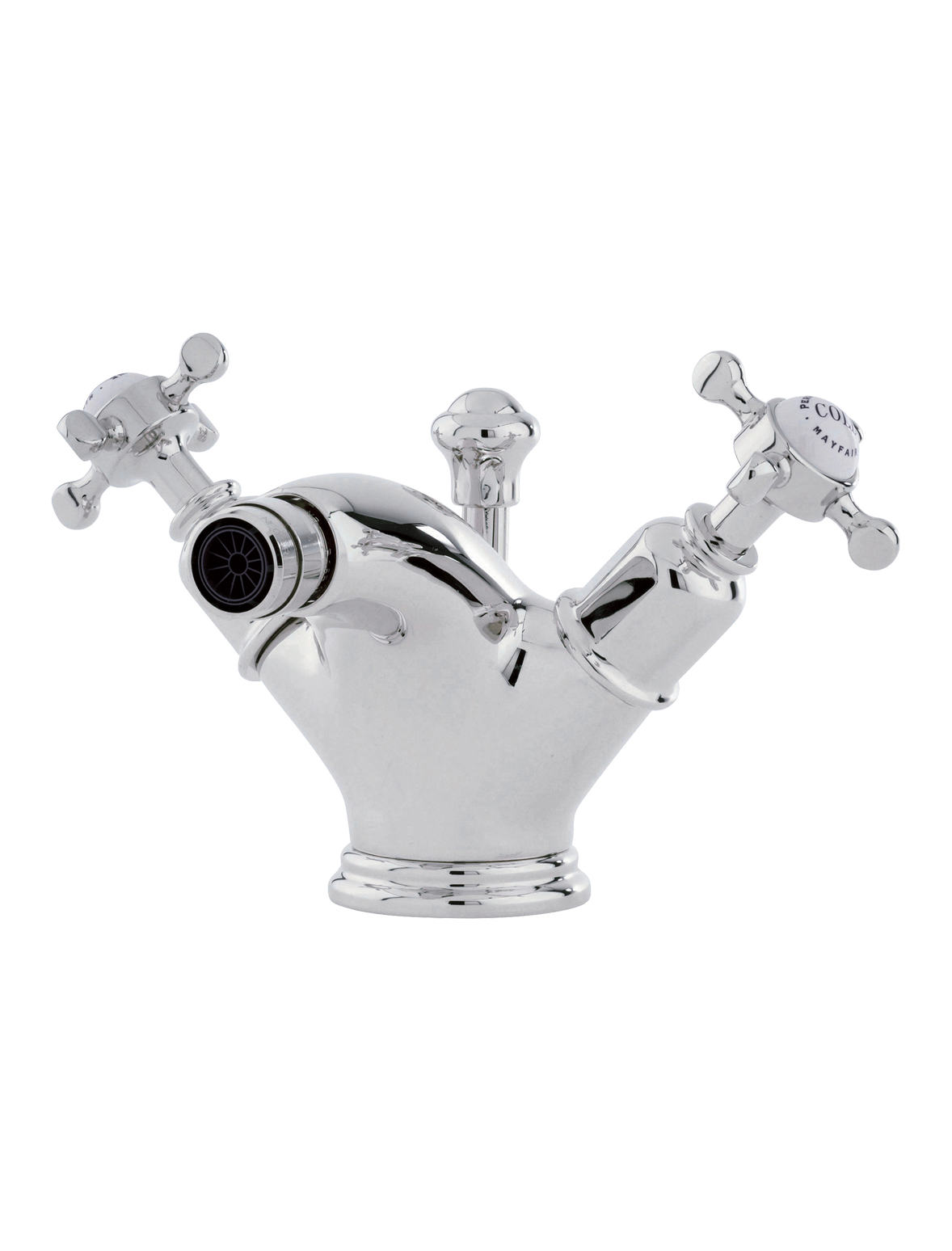 Perrin & Rowe PR3676 CROSSHEAD Bidet-Einlochmischbatterie mit Kreuzgriffen, inkl. Zugknopf-Ablaufgarnitur.