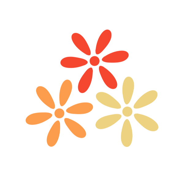 Drei Blumen in Rot, Orange und Beige auf weißem Hintergrund