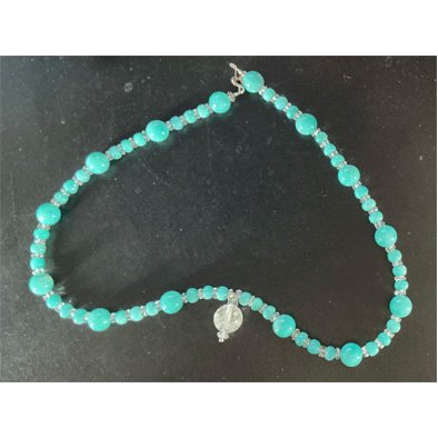 Amazonite and Clear Quartz Necklace with Dragon Bead