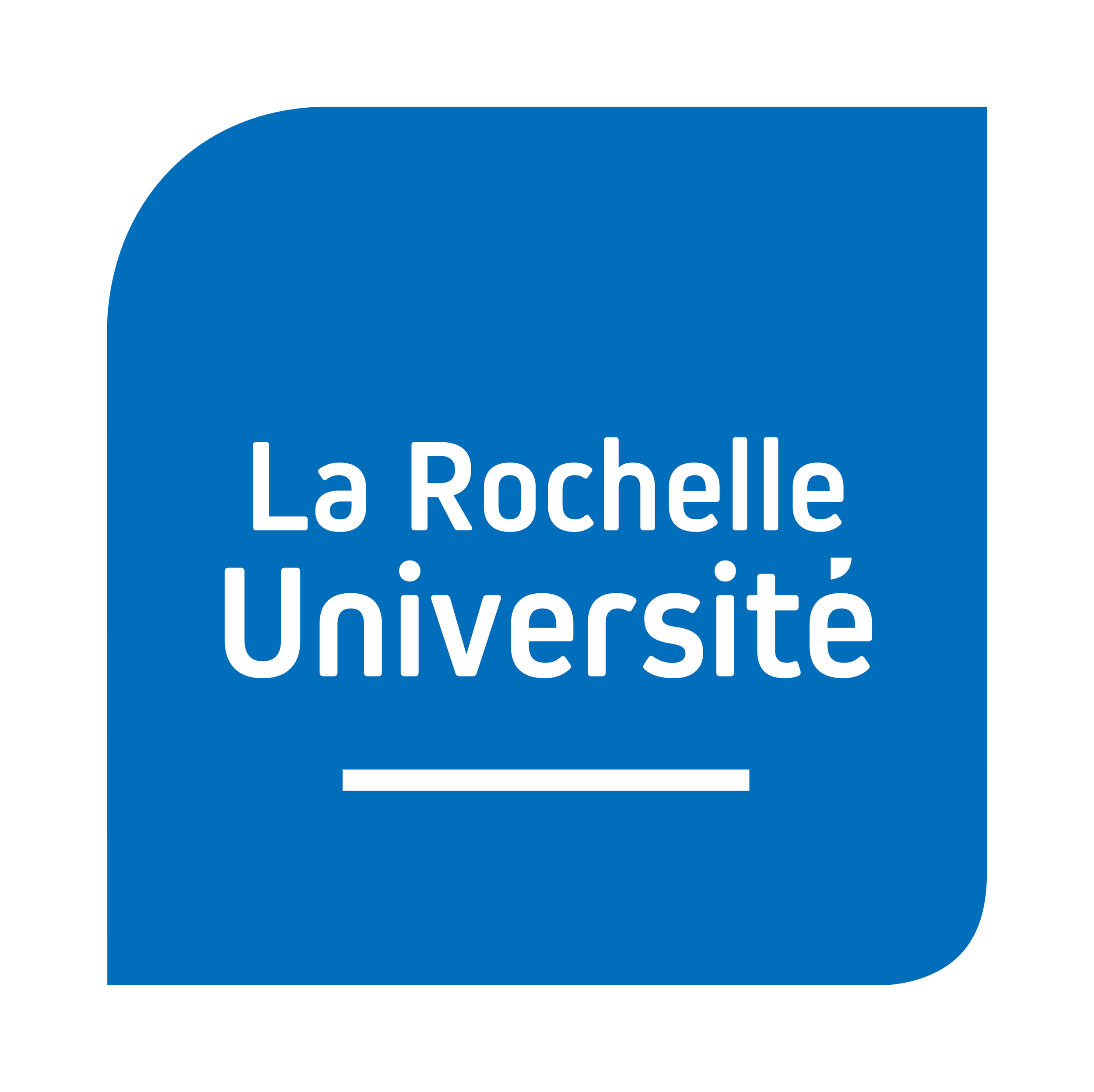 Logo bleu de La Rochelle Université avec texte blanc.