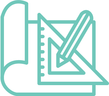 Blueprint icon with ruler and pencil, representing design and drafting.