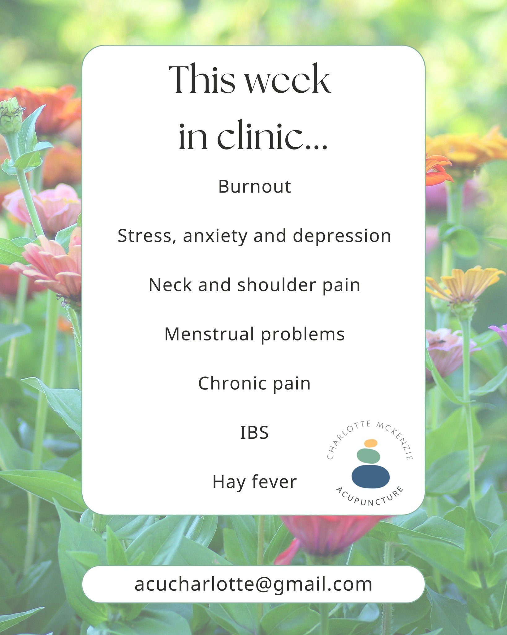 Another busy week seeing patients with a wide range of conditions.  Get in touch if you have a health concern you would like to address with acupuncture.

Very much looking forward to some rest over the weekend.  Fingers and toes crossed for non-stop
