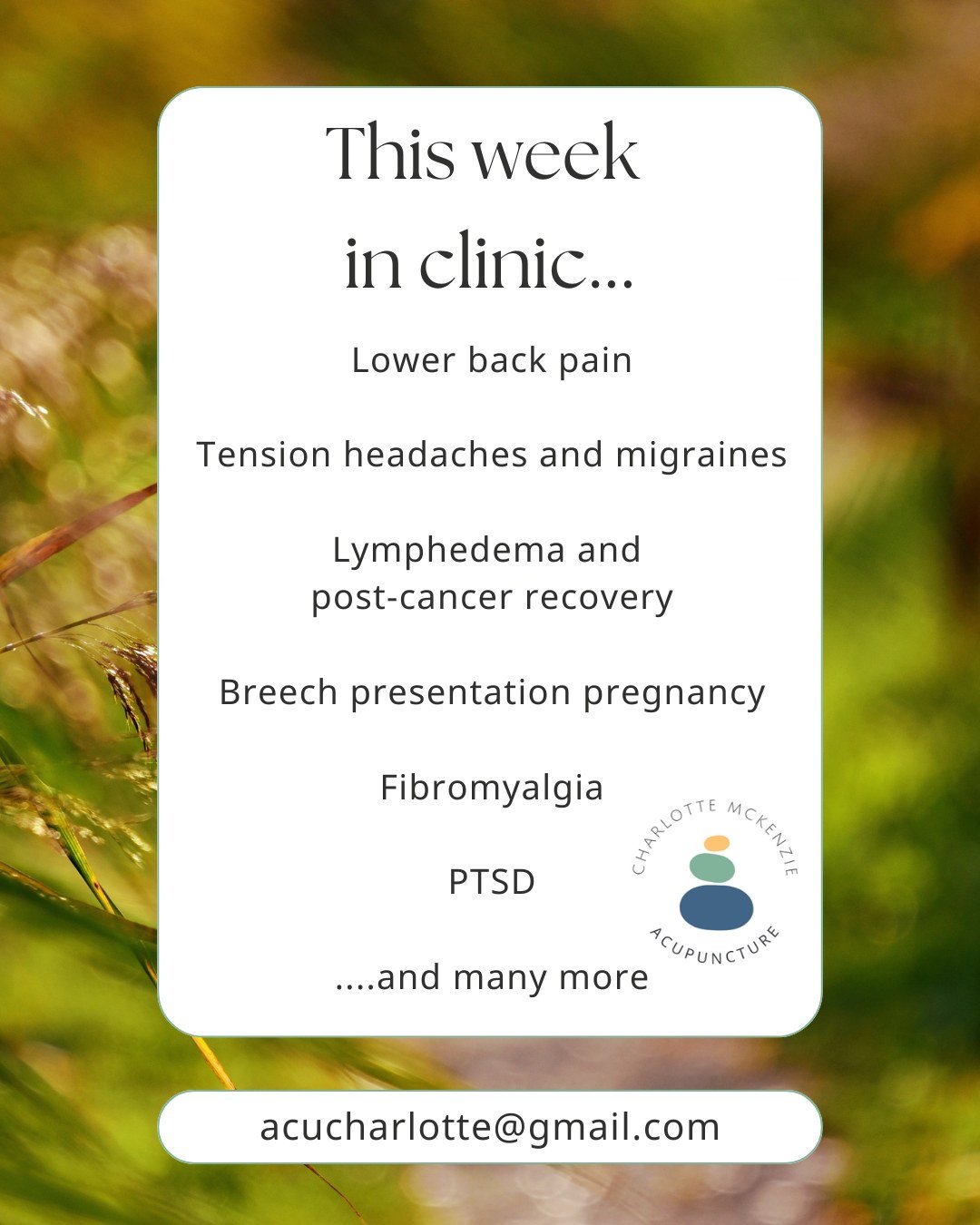 Well, September came and went in a flash of busy days in the clinic, school runs and getting back into routines.  I've seen lots of new patients in the last few weeks and it's been a delight to see their symptoms improve with each acupuncture treatme